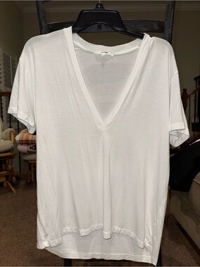 Joah Brown White Oversized V-Neck Short Sleeve Tee